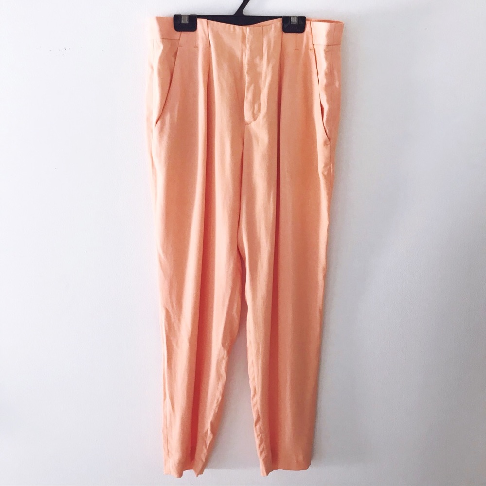 Zara Peach High-Waist Pleated Trousers
